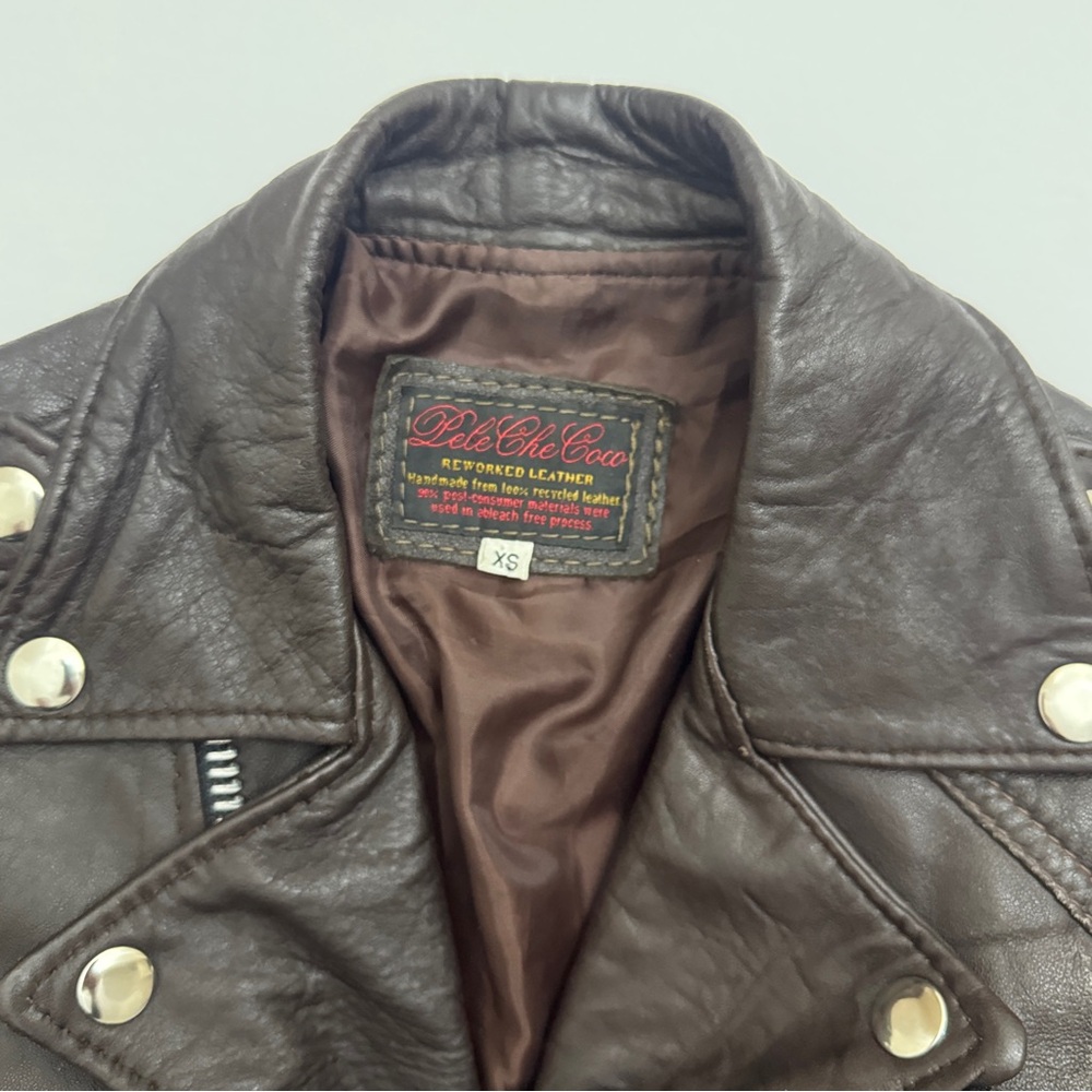 VTG Pele Che Coco Reworked Suede Moto Jacket XS Brown - Picture 2 of 8